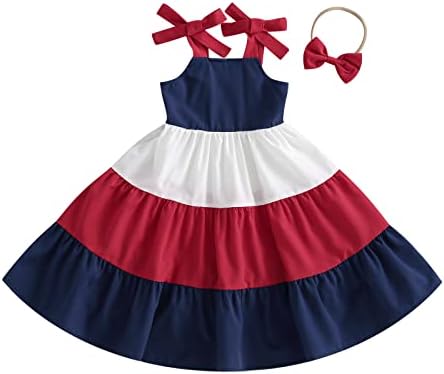 Twopumpkin 4th of July Toddler Little Girl Outfit Fourth of July Red White  and Blue Dress American Flag Tiered Dresses, Flowy Navy Blue Red White, ...