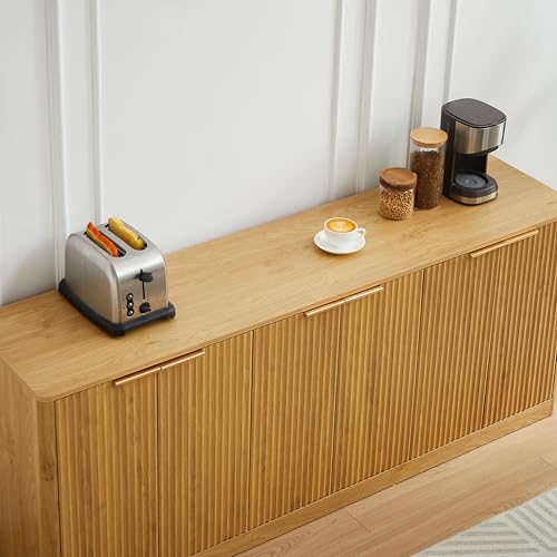 Ball & Cast 67" Fluted Buffet Cabinet Sideboard with Storage, Large Accent Cabinet with 6 Doors,Wood Mid Century Modern Sideboard for Living Room and Kitchen (67" W*27.7" H*15.7" D),Oak by Ball & Cast - Used condition - Image 3