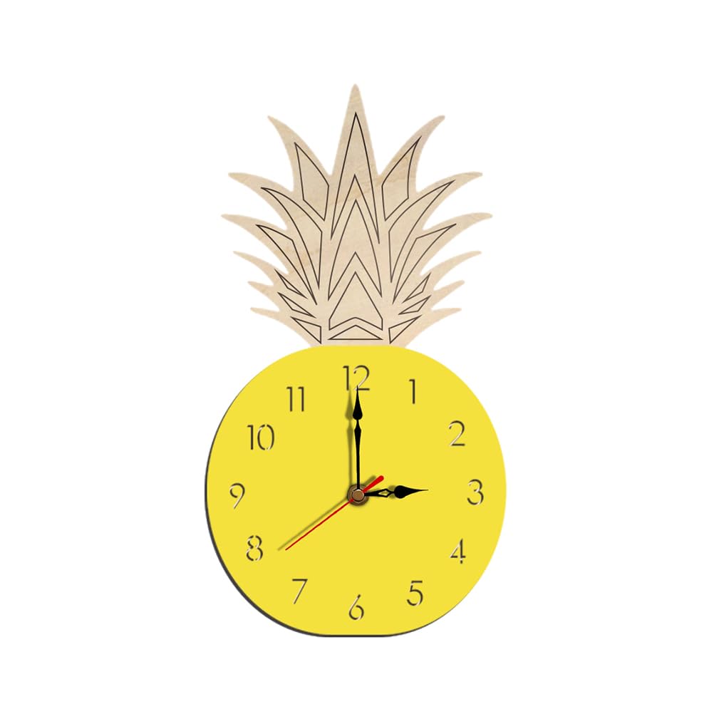 Garneck Novelty Wall Clock - Pineapple Wooden Craft Clock - Cute Cartoon Fruit Pineapple Silent Wall Clock for Home Kitchen, Kids' Room, Nursery