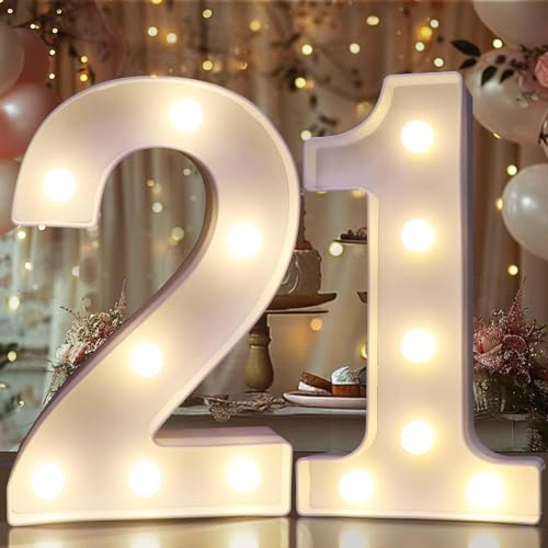 Decorative LED Light Up Numbers, 21st Birthday Decoration for Her Him, Marquee Number 21 Sign for Party Backdrop Wall Decor 21st Wedding Anniversary, 21 Birthday Centerpieces Table Decor, Number 21