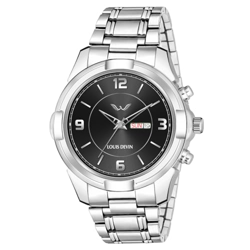 Image of LOUIS DEVIN Stainless Steel Chain Analog Wrist Watch for Men with Day and Date Display (Black /Blue /Green Dial) | LD-GR430-CH