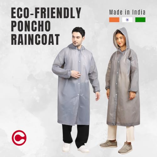 Image of Citizen Eco-Friendly EVA Poncho Raincoat for Men & Women, Lightweight Waterproof Coat with Hood, Adjustable Drawstring, Button Closure Reusable & Durable Outdoor Rainwear