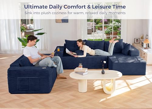Image of MAXYOYO Modular Sectional Couch with L-Shape Chaise and Loveseat, Modern Boneless Couch for Living Room, Oversized Sofa with Deep Seat, No Assembly Required, Navy
