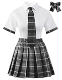 MZRFYTZ Women School Girl Outfits Set School Girl Costume Top With Mini Pleated Skirt (Dark gray, XL)