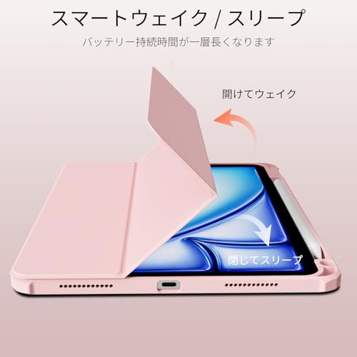 KTGGHG iPad 10.2 インチ ケース 第 9/8/7 世代 ケース 2021/2020/2019 透明バックカバー Apple Pencil 収納可能 クリア 三つ折りスマート オートスリープ機能 軽量 薄型 傷つけ防止（ピンク）