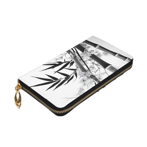 (Tree Image Chinese Calligraphy) Faux Leather Wallet Long Clutch Zipper Purse Card Holder Travel Coins Cash Organizer Phone Pocket 7.48 x 4.13 x 0.9 inches3