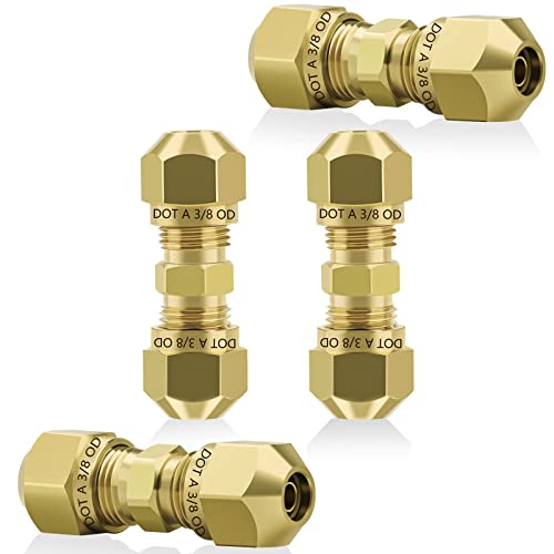 Hasaomoi D.o.t Brass Compression Straight Union Fittings, 3/8" Air Compression Union For Nylon Tubings (Pack 4) #TOP6