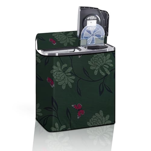 Image of The Furnishing Tree Semi-Automatic Top Load Washing Machine Cover | Waterproof & Dustproof | Easy to Clean | Durable & Washable, Floral Butterfly Print Polyester (56x93x107 CM)