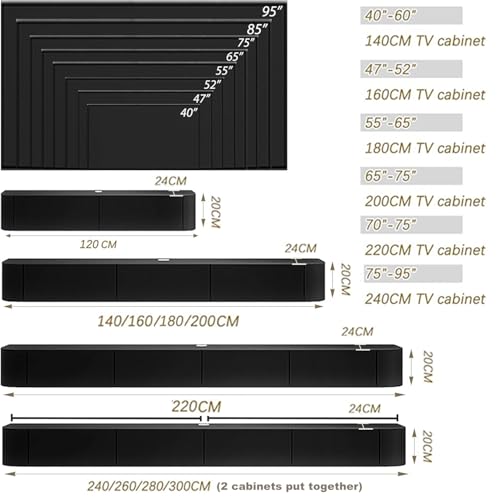 Mueble TV Flotante Negro, Mueble TV Suspendido Para Pared, Consola Entretenimiento Moderna, Armario Televisión con Puertas y Cajones Ideal para Salón y Dormitorio (Color madera, 120cm/47.2in) - imagen 2