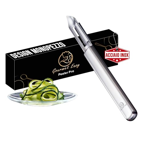 Pelapatate deluxe in acciaio inox per destri e mancini | Pelaverdure e pela-frutta innovativo con lama doppia | Ultra affilato, lavabile in lavastoviglie, 5 anni di garanzia sostitutiva