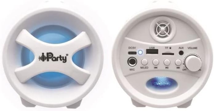 Lexibook, iParty, Portable Bluetooth Light Speaker with Microphone, Stereo, Light Effects, Karaoke, Wireless, USB, SD Card, Rechargeable Battery, White, BTP585Z