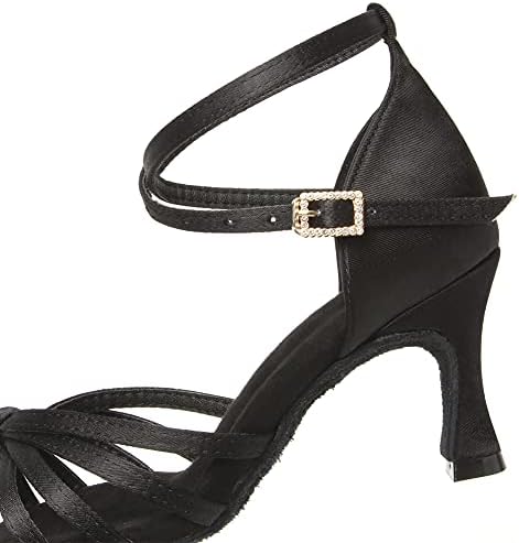 TINRYMX Women's Latin Dance Shoes Satin Ballroom Salsa Cha-cha Professional Practice Dance Shoes,EM217-Black-2.75 Inch,5 US — view 6