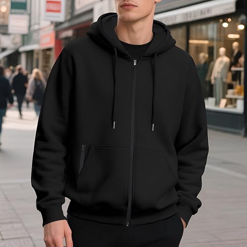 Mens Fleece Hooded Sweatshirt Winter Full Zip Jackets Long Sleeve Outerwear with Multi Pockets2