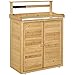 Outsunny Gartenschrank Pflanztisch mit Unterschrank Geräteschrank mit Arbeitsfläche 3 Fächern Gartentisch mit Unterschrank 2 Türen Massivholz Gelb 87 x 45 x 120 cm