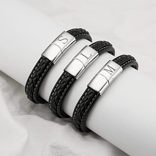 P.blake Initial Leather Bracelet For Men With Stainless Steel Clasp Mens Letter Leather Bracelet Braided A-Z Bracelets For Men Boys M #TOP2