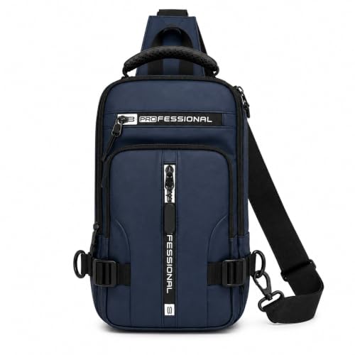 Bolsa Masculina Transversal Impermeável, Mochila com Saída USB, Pochete Grande em Poliéster, Alça Ajustável para Tablet e Celular (azul)