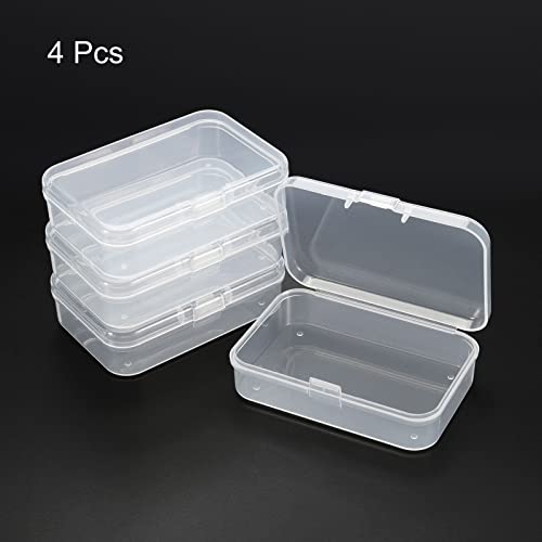 Image of PATIKIL Clear Storage Container with Hinged Lid 75x50x21mm, 4 Pack Plastic Rectangular Box for Beads Art Craft