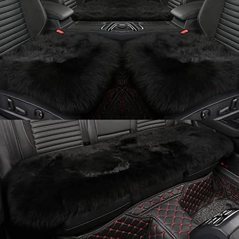 AOGELAN Soft Genuine Sheepskin car seat Cover, Luxury car Front Seat Cushions for Universal Vehicle, SUV, Jeep, Trucks,Office Chairs (3pcs, Black) Cover
