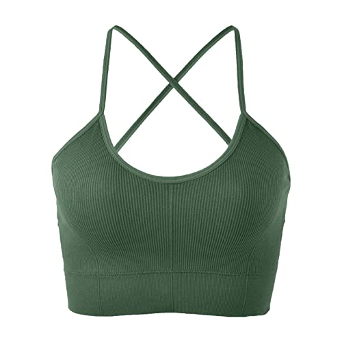 Camiseta de tirantes para mujer, deporte, apoyo cruzado, espalda sin armas, tirantes finos Push Up Stretch Long Corsé Sexy Top Mujer, verde, Talla única