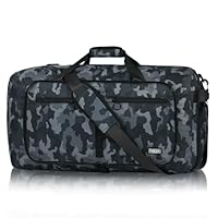 Fmeida 65L Duffle Bag with Shoes Compartment, Foldable Travel Duffel Bags for Men Women, Large Packable Travel Bag Water Repellent & Tear Resistant (BlackCamo)