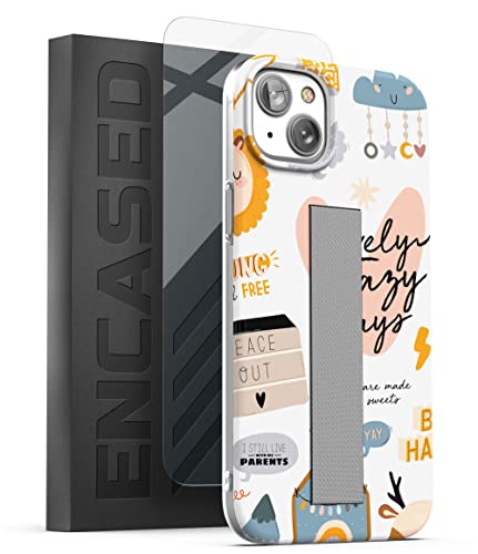 ENCASED Cute Strap Case for iPhone 14 for Kids with Hand Grip Loop, Includes Screen Protector (Fun Aesthetic for Young Girls and Boys)