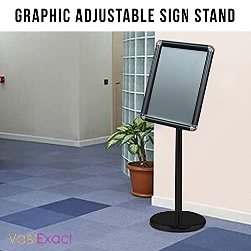 Vastexact Adjustable Pedestal Sign Holder- Heavy Duty Floor Stand, 360 Degree Rotate Aluminum Snap Open Frame- Vertical And Horizontal Sign Displayed (8.5 X 11 Inches) #TOP7