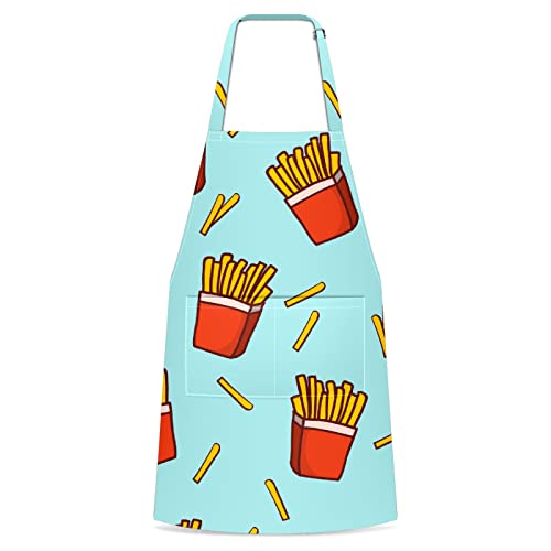 Lbtiuc Waterproof Aprons With Pockets Gardening Apron Chef Cooking Bibs With Adjustable Neck French Fries Pattern Aprons For Garden Kitchen Baking Bbq Baking Painting Decor Barber Apron #TOP2