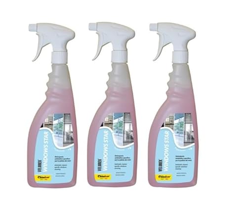Chimiver - VELUREX WINDOWS STAR detergente antistatico specifico per vetri, specchi, lampadari, rende le superfici brillanti senza lasciare aloni | KIT 3 PEZZI