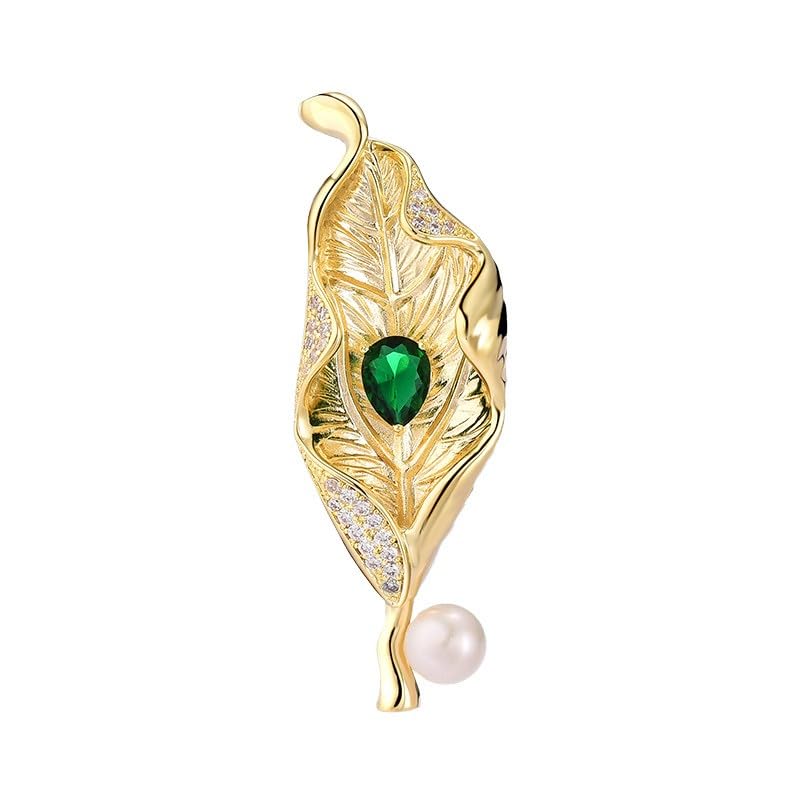 Image of Rhinestone Leaf Brooch Pins - Crystal & Gold-plated Lapel Pin Jewelry for Women - Birthday Gift for Wife or Friends