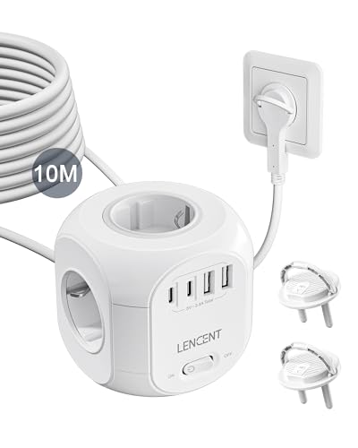 LENCENT 4 Fach Steckdosenleiste Flachstecker Steckdosenw&uuml;rfel Mehrfachsteckdosen 8 in 1 Cube Steckdose Steckerleiste mit 2 USB A, 2 Typ-C, Mehrfachstecker mit 10 Meter Kabel f&uuml;r Wandsteckdose