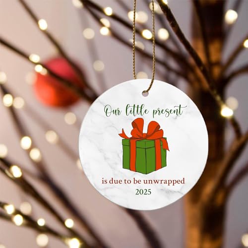 Image of Expecting Baby Christmas Ornaments, Our Little Present is Due to be Unwrapped Ornament 2025, Pregnancy Announcement Ornament for Mom Dad, New Baby Birth Ornaments, Expecting Parents Keepsakes (02)