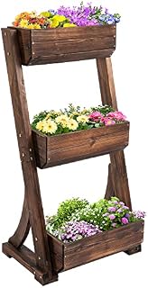 Outsunny 3-Tier Raised Garden Bed Freestanding Outdoor Wooden Flower Rack Vertical Flower Pot Stands, 61 x 48 x 118 cm
