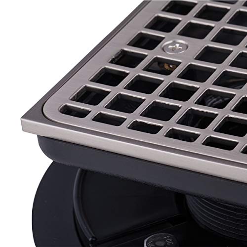 Tile-In Shower Floor Drain Square With Brushed Nickel Shower Drain Grate And Abs Drain Base Fit 2" Or 3" Waste Pipe For Bathroom, Kitchen (Mission Nb) #TOP2
