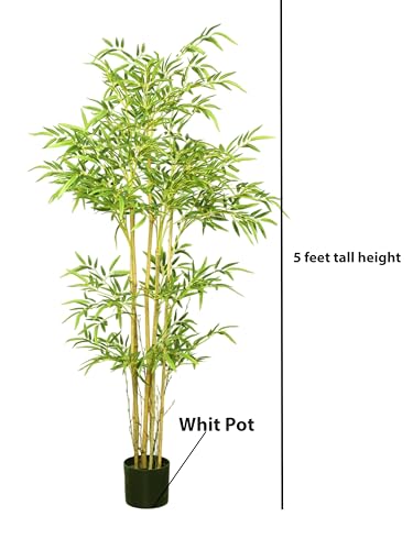 Image of Artificial Bamboo Plant with Pot, 150 cm (5 Ft) Tall, Realistic Faux Bamboo Tree for Home Decor, Indoor Decorative Plant for Living Room, Office, Bedroom & Reception