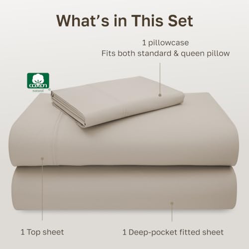 Image of California Design Den Twin XL Sheets Set - Luxury 600 Thread Count Sateen, Natural 100% Cotton Bed Sheets Twin XL, Fully Elasticized Deep Pockets, Cool and Durable Bedding for Dorm Room - Soft Linen