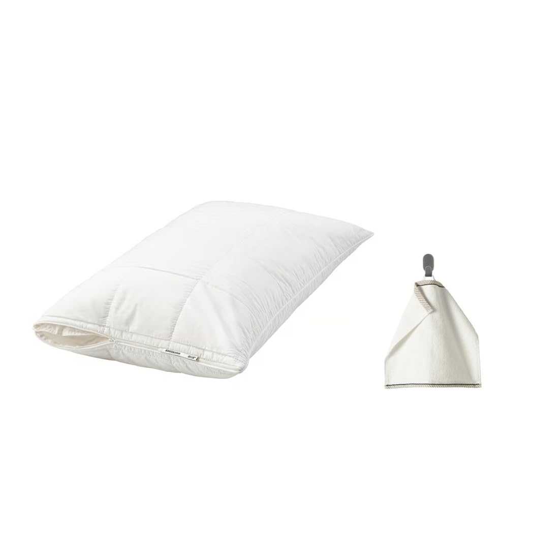 IKEA ÄNGSKORN Pillow Protector 50x80 cm with Washcloth,White, 30x30 cm | Zipper Closure, Includes 30x30 cm Washcloth, White Colour, Bed Pillow Cover, Protective Design-image-24