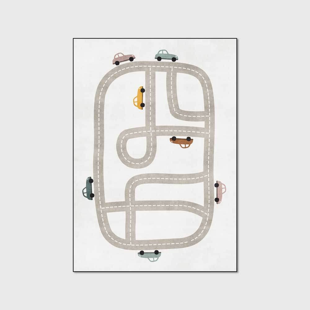 Tappeto Gattonamento neonato Cartoon Cartoon Grey Track Road su sfondo bianco, Large for Living Room, Bedroom, Nursery,stanza bambini,-80x160cm