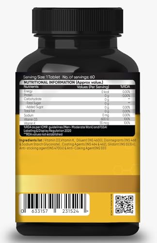 Image of Vitamin D3 K2 Tablets (D3 from Lichen) | Supports Bone Health & Immunity | 600 IU D3 + 55 mcg K2 | D3 and K2 Supplement for Men and Women | 100% Veg 60 Tablets
