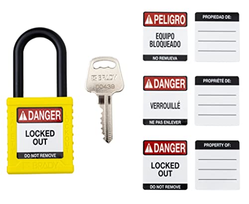 Image of Brady Safety Lockout Padlock Sets - 6 Pack - Yellow - Keyed Alike Safety Lockout Padlocks - 1 Key Per Lock - SDPL-YLW-38PL-KA6