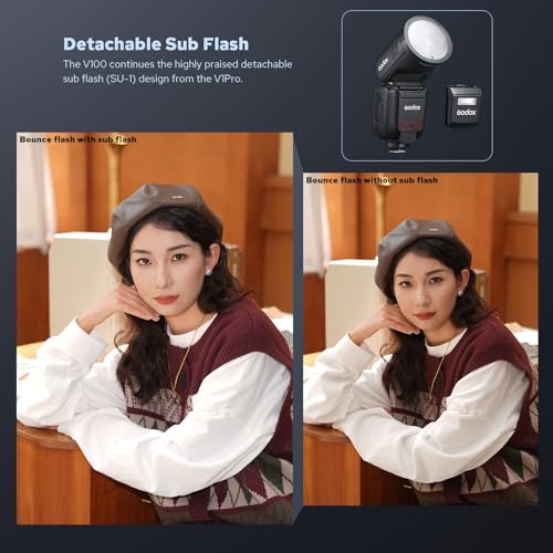 Image of Godox V100-C 100Ws Touchscreen Camera Flash Speedlite for Canon, Detachable Sub Flash, USB-C Charge Battery, 2.4G X Wireless HSS TTL Flash for Canon R5 R6 R6II R7 R8 RP R R50 M50 90D 6D 7D 5DMarkIII