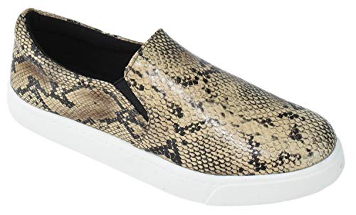 Soda Flat Women Shoes Slip On Loafers Casual Sneakers Memory Foam Reign-G White Sole Natural Beige Python 7