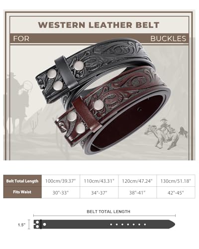 Image of BELTROAD 2 Pack Western Leather Belt Strap for Men Women Cowboy Cowgirl Leather Mens Belts for Jeans Gift Belt without Buckle