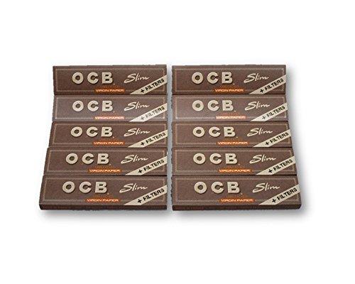 OCB Virgin Unbleached King Size Slim Rolling Papers + Filter Tips Cigarette Papers Smoking Papers Pack of 10 Booklets from Sudesh Enterprises