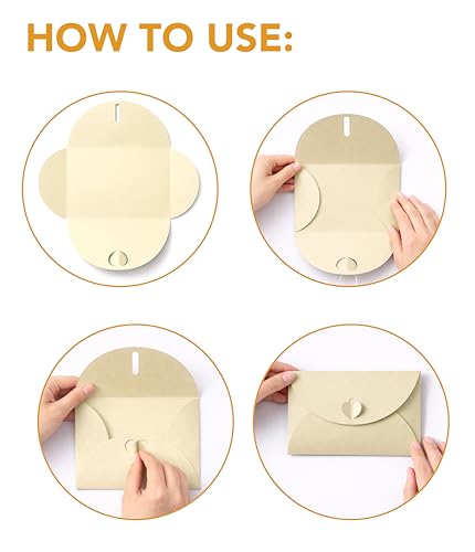 Image of TOWNBUS - Pack of 60 - Heart Clasp Envelope Set with Blank Cards - 6.25 x 4.25 Inch | Heavyweight Premium Kraft Invitation Envelopes for Weddings, Thank You Notes, Gift Cards (Beige, 15.8 x 10.7 cm)