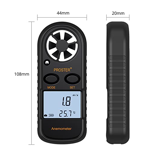 Proster Anemometer Digital LCD Wind Speed Meter Gauge Air Flow Velocity Measurement Thermometer with Backlight for RC Drones Helicopter Windsurfing Kite Flying Sailing Surfing Fishing Etc - Image 3