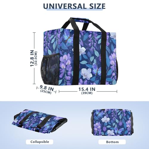 Blue Wisteria White Orchi Flowers Beach Tote Pool Bags for Women Ladies Large Waterproof Gym Tote Carry On Bag for Weekender Swim Gym Shopping Travel Daily Bag3