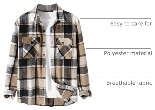 Image of ZAFUL Unisex Plaid Flannel Shirt Jacket Button Down Long Sleeve Pocket Coat Outwear | Mens Fall Clothes Lightweight Long Sleeve Button Down Flap Pocket Jacket Tops for Fall&Winter 2026