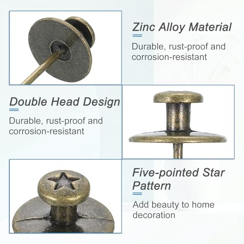 Image of uxcell 20 Pcs Double Headed Picture Hanging Nail, Zinc Alloy Push Pins Picture Hangers Double Headed Thumb Tacks for Hanging Pictures, Bronze