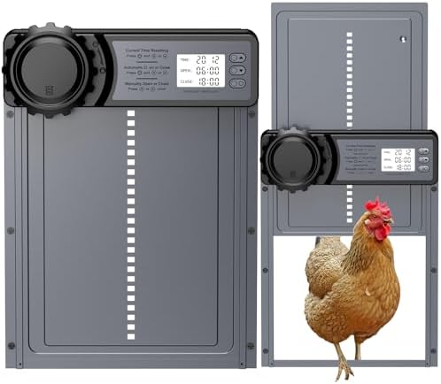 MASTERFUN Aluminum Automatische Hühnerklappe Batterie mit Timer | Elektrische Hühnerklappe Automatisch Hühnertür mit Wasserdicht Großes Display, Manuelle, Intelligenter Einklemmsch
