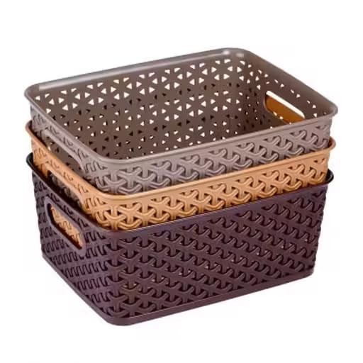 Kitchenwell Plastic 3 Pieces Medium Size Multipurpose Solitaire Storage Basket without lid Storage Basket (Pack of 3)-image-49